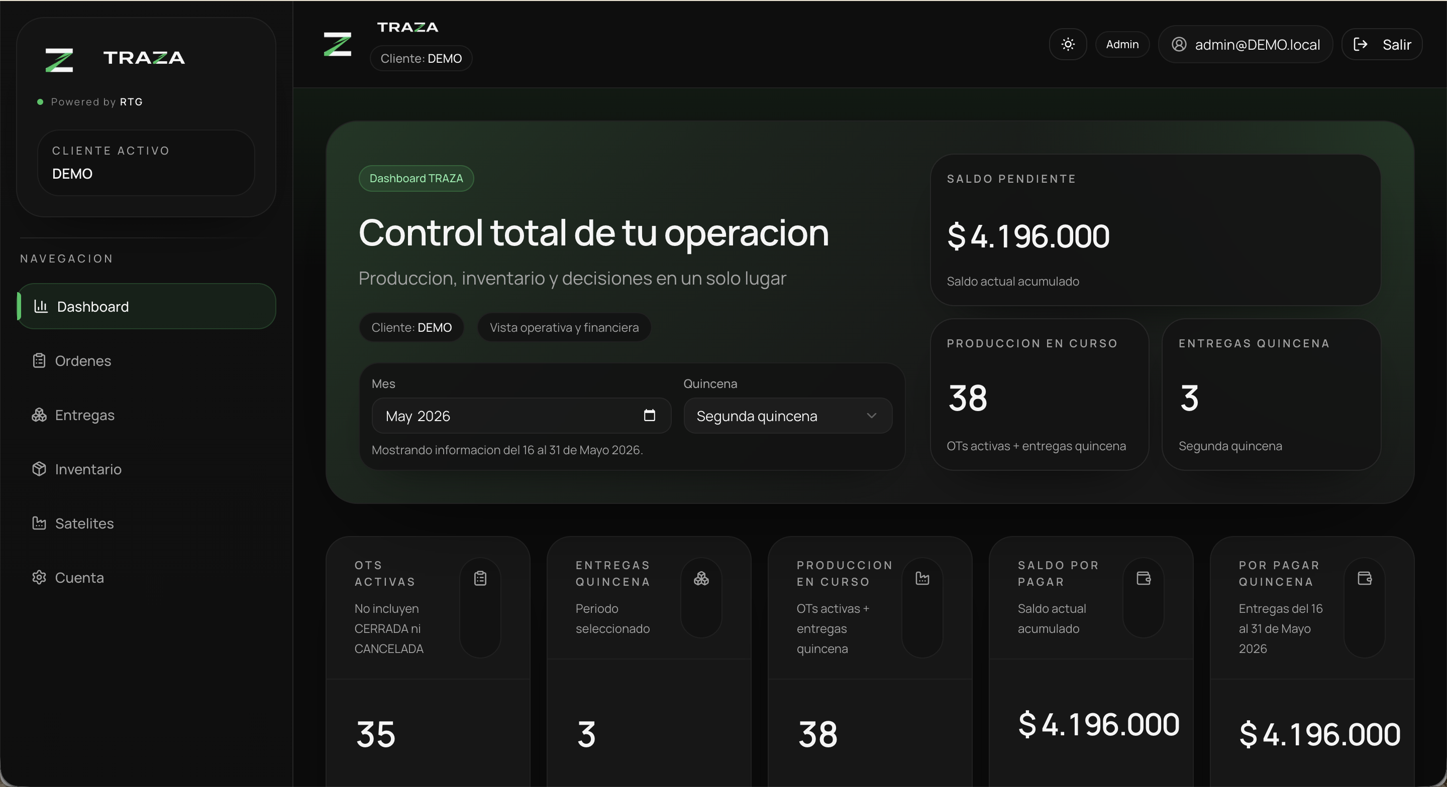 Vista previa de la plataforma TRAZA